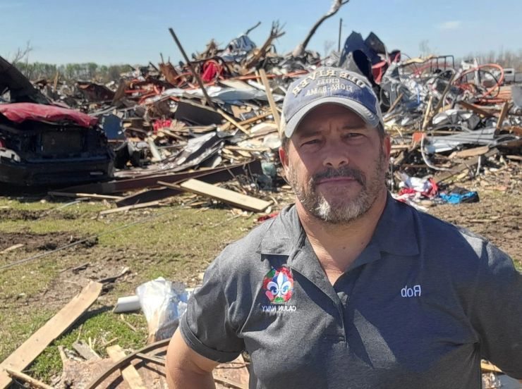 Rob Gaudet surveying disaster damage in the field